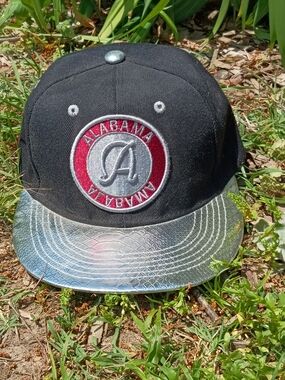Alabama Embroidered Croc Embossed Black Snapback Hat with Metallic Silver Brim